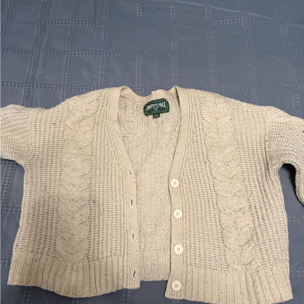 American Eagle Outfitters Beige Cable Knit Cardigan